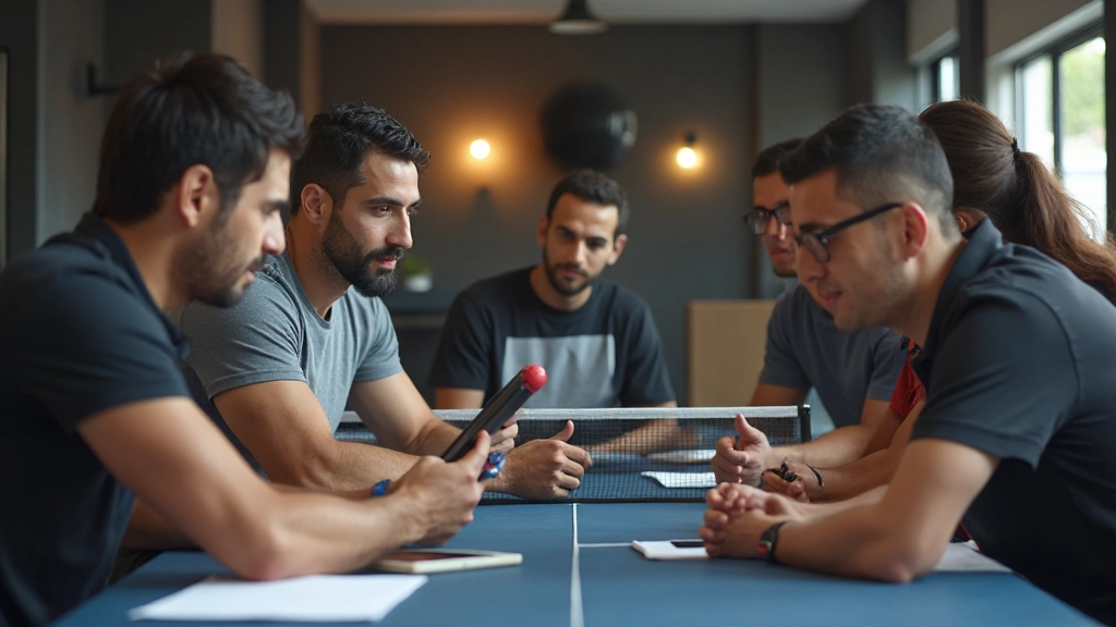 An integrated coaching team discussing a player development plan in a collaborative work session